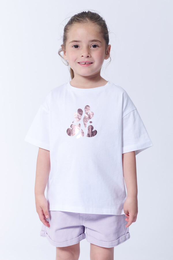 Remera Manga Corta Estampa Corazones Blanco