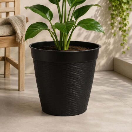 MACETA REDONDA SIMIL RATTAN 44 LITROS NEGRO MACETA REDONDA SIMIL RATTAN 44 LITROS NEGRO
