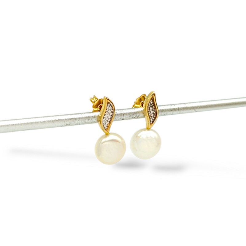 Caravanas Perlas Colgante - Oro bajo - Perla de río - CA8242 conperla