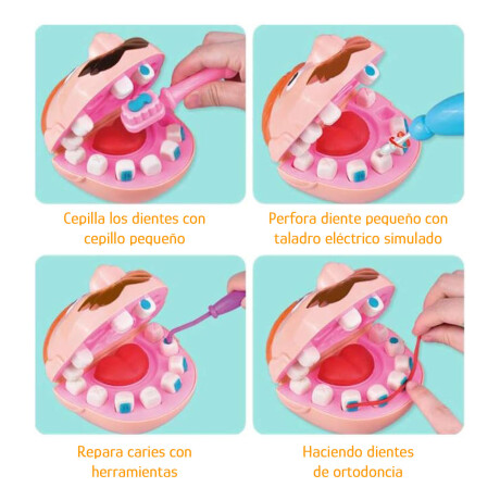 Juego Dentista C/Plastilina Cabeza Cepillo Moldes Accesorios Multicolor