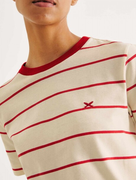 CAMISETA MANGA CORTA DE RAYAS ROJO