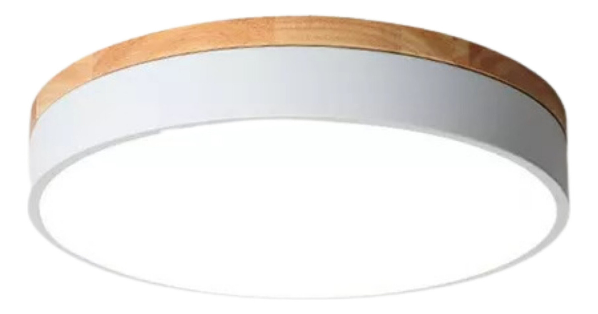 Luminaria Plafon Led Diám 30cm 18w Metal Y Madera Circular - Blanco 