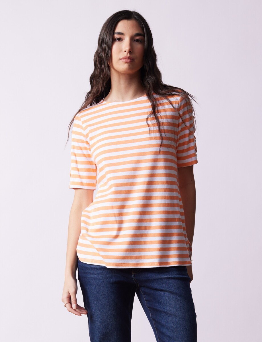 Remera Algodon Lineas - Anaranjado/multi 