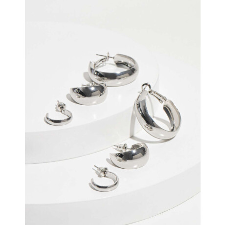 Set De Argollas De Metal Reciclado Plateado Rodio