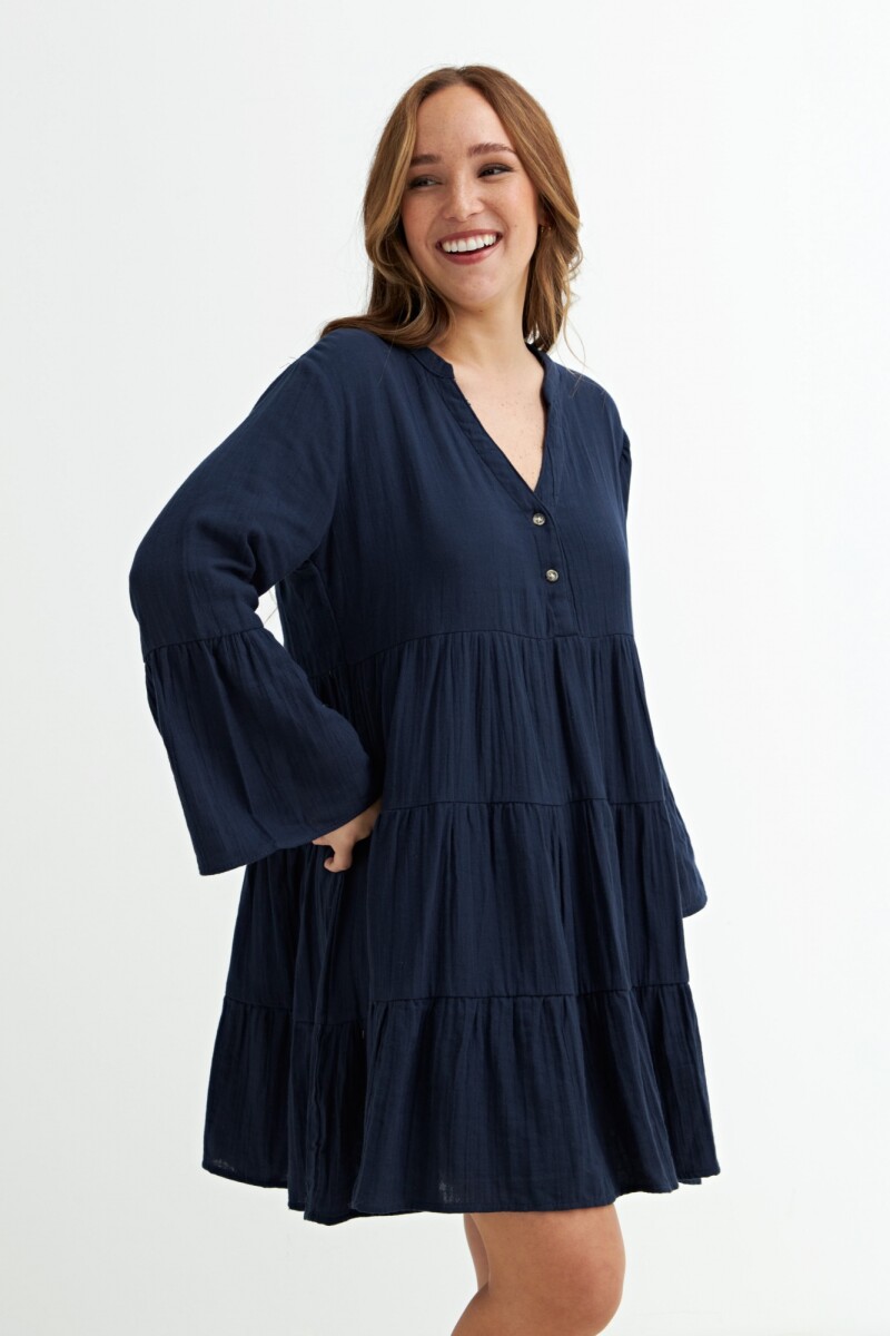 Vestido con volados manga 3/4 - Azul marino 