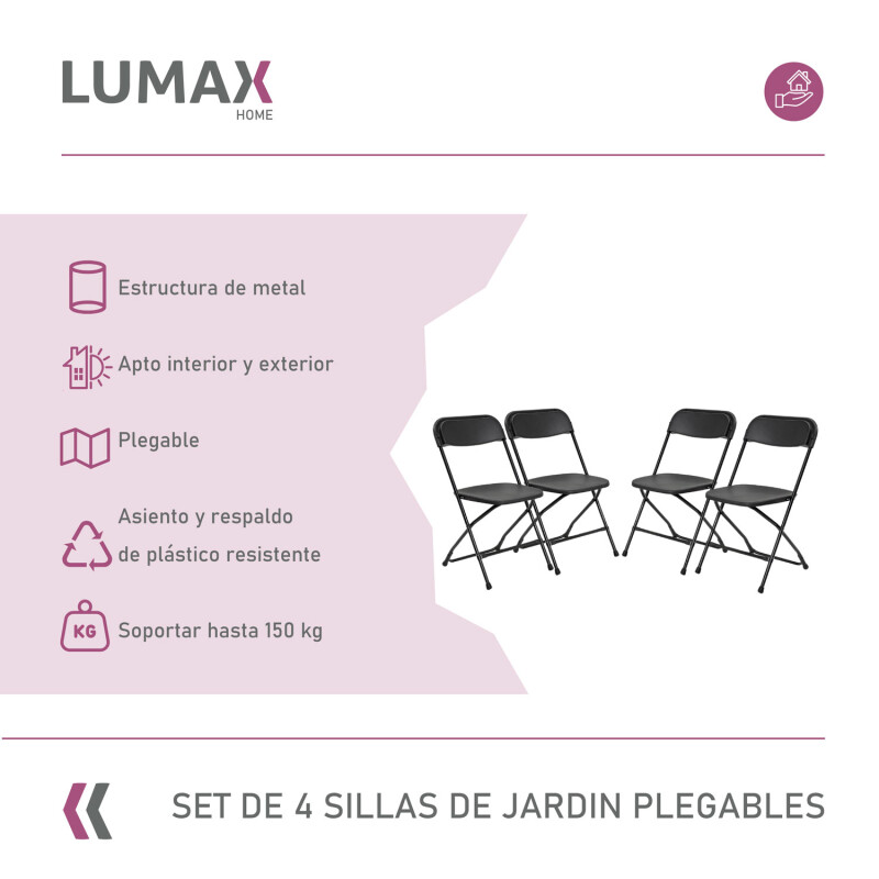 Set de 4 Sillas Lumax de Jardin Plegable Portable Set de 4 Sillas Lumax de Jardin Plegable Portable