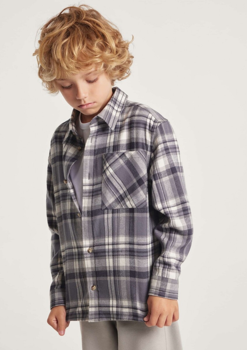 CAMISA DE FRANELA A CUADROS INFANTIL - GRIS 