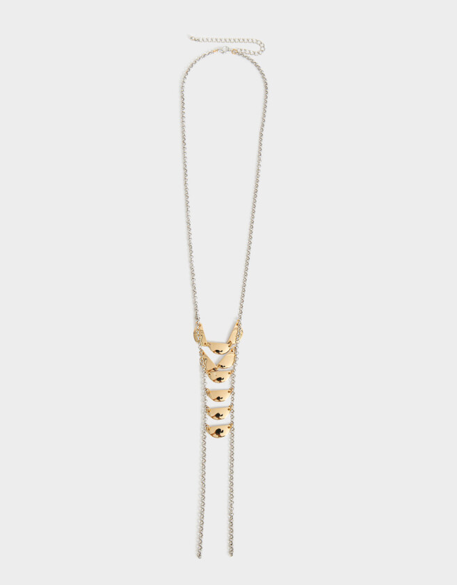 Collares Largos Metal Collar Largo Con Malla De Metal - Combinacion Bicolor