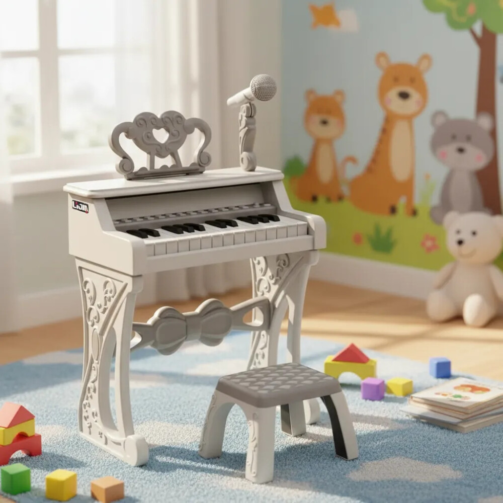 Piano órgano infantil con micrófono y banquito Piano órgano infantil con micrófono y banquito