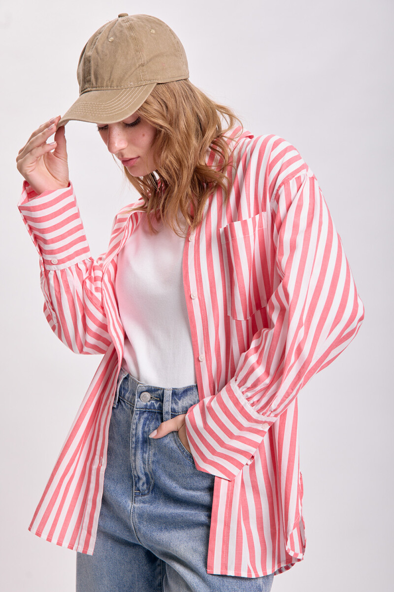 Camisa bolsillo rayada Rojo