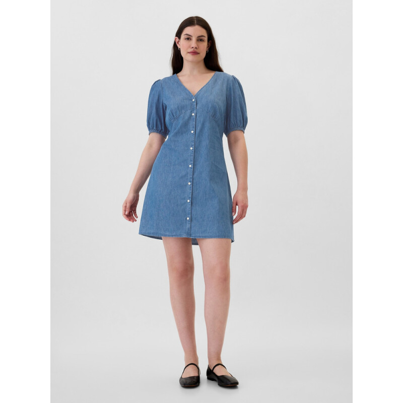 V-BUTTON FRONT SS DRESS DNM MEDIUM WASH