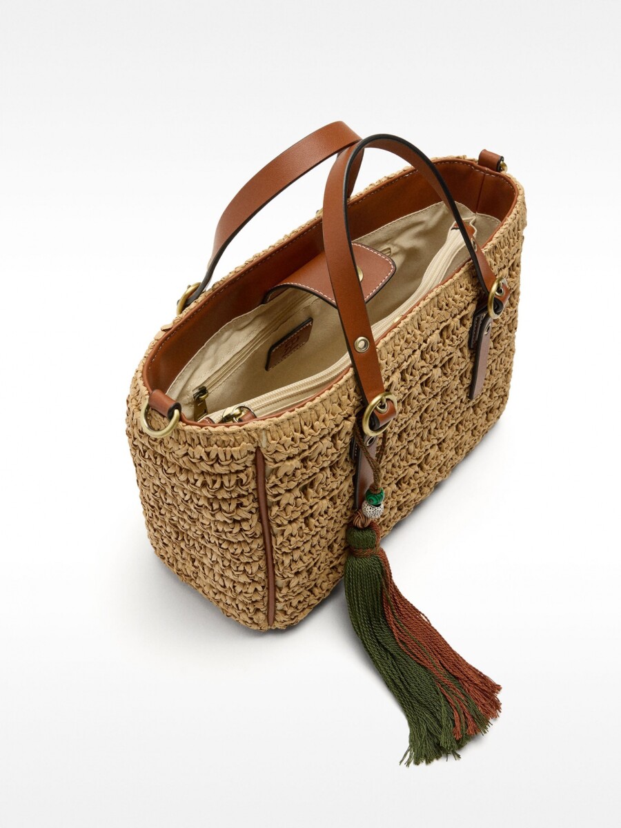 Bolso Tote Efecto Rafia Con Bandolera natural