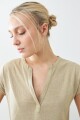 Remera media cartera escote en V beige melange