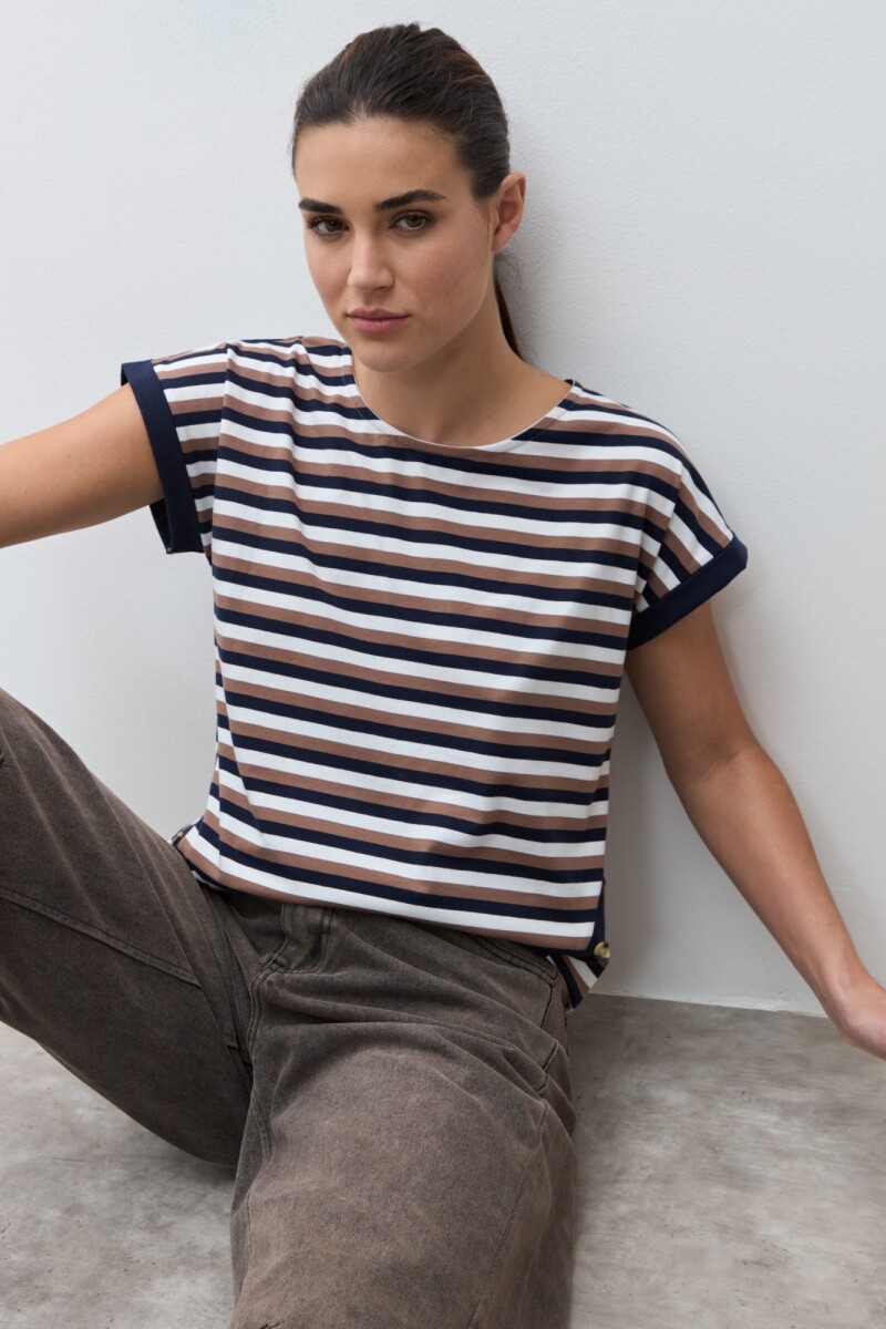 Remera rayada con botones - azul marino 