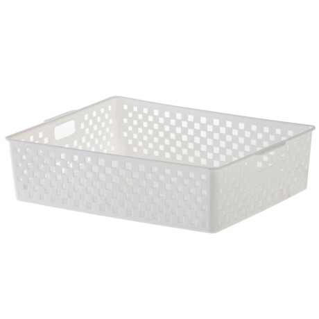 Caja Cesto Organizador Plástico Calado Quadratta 34x27x9Cm Blanco
