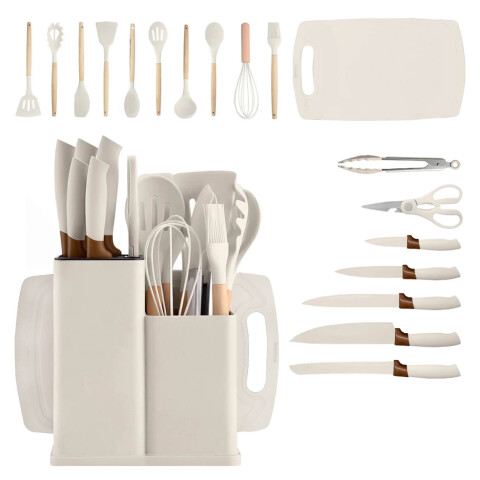 Set de 19 Utensilios para Cocina Silicona Antiadherente IMBACK Beige Set de 19 Utensilios para Cocina Silicona Antiadherente IMBACK Beige