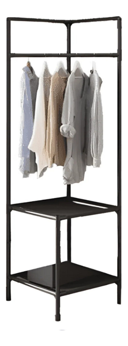 Perchero Esquinero Organizador Dos Estantes De Pie - Negro 