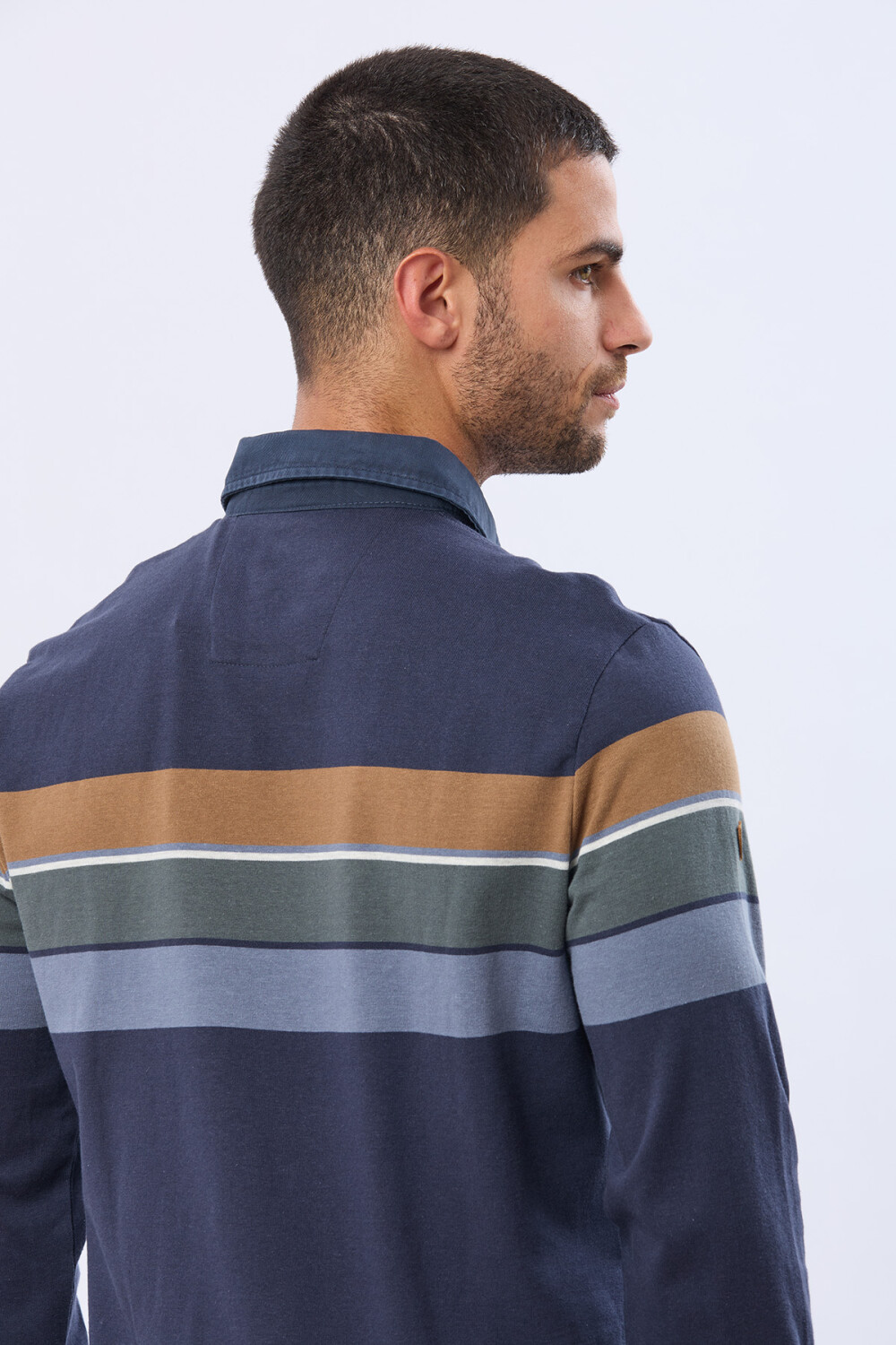REMERA POLO RAYADA EN ALGODÓN Azul