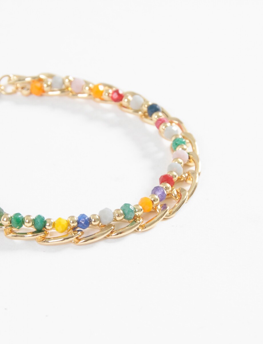 Pulsera doble cadena y piedras - dorado 