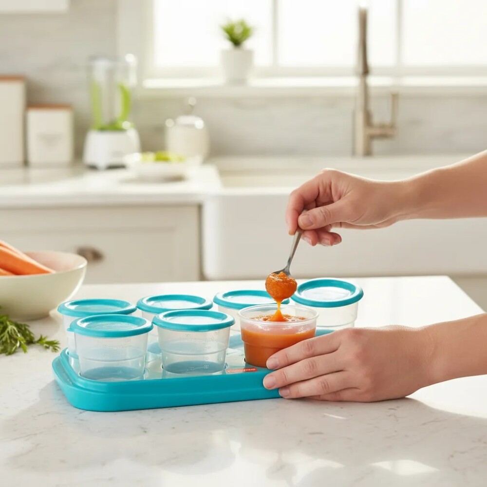 Recipientes cubetera para comida FISHER PRICE celeste