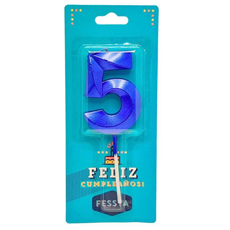 Vela Número 3D Grande Azul CINCO