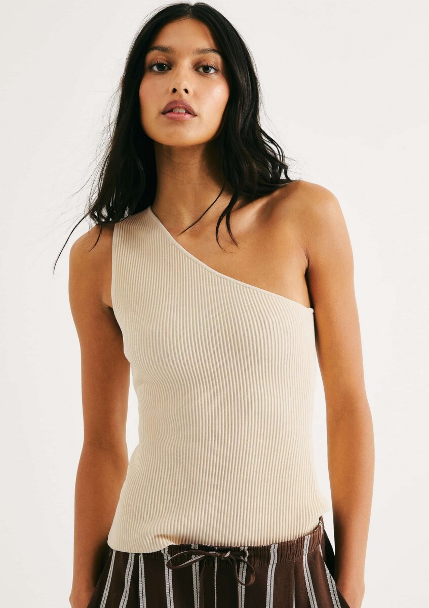 CAMISETA SIN MANGAS DE UN SOLO HOMBRO ACANALADA - BEIGE 