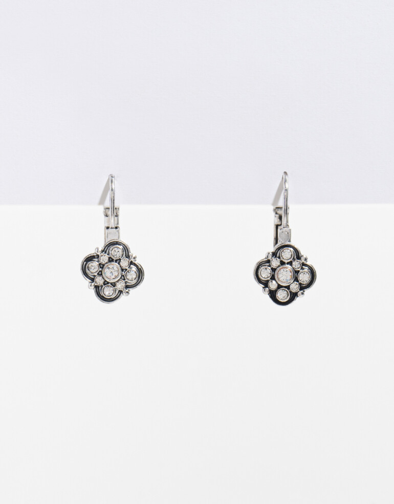 Aros Colgantes Cortos Strass Aros De Flores - Cristal