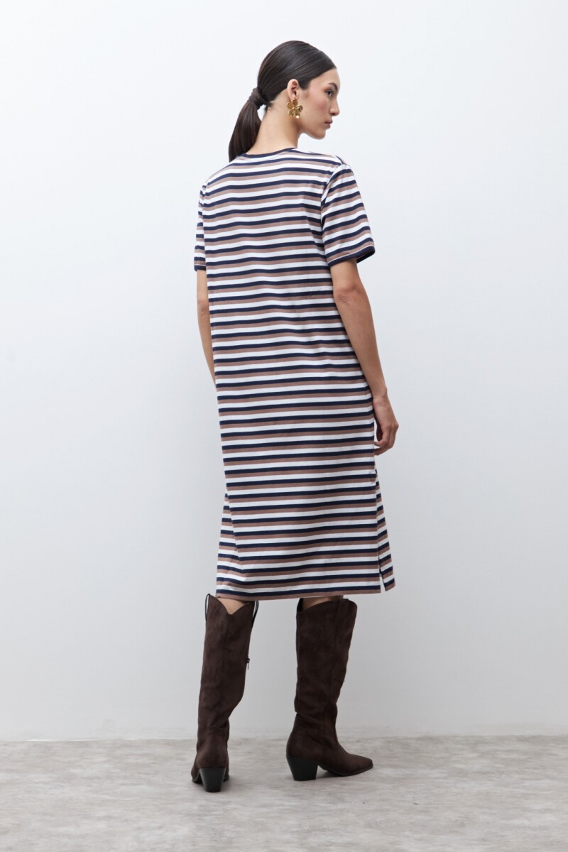 Vestido rayado manga corta azul marino