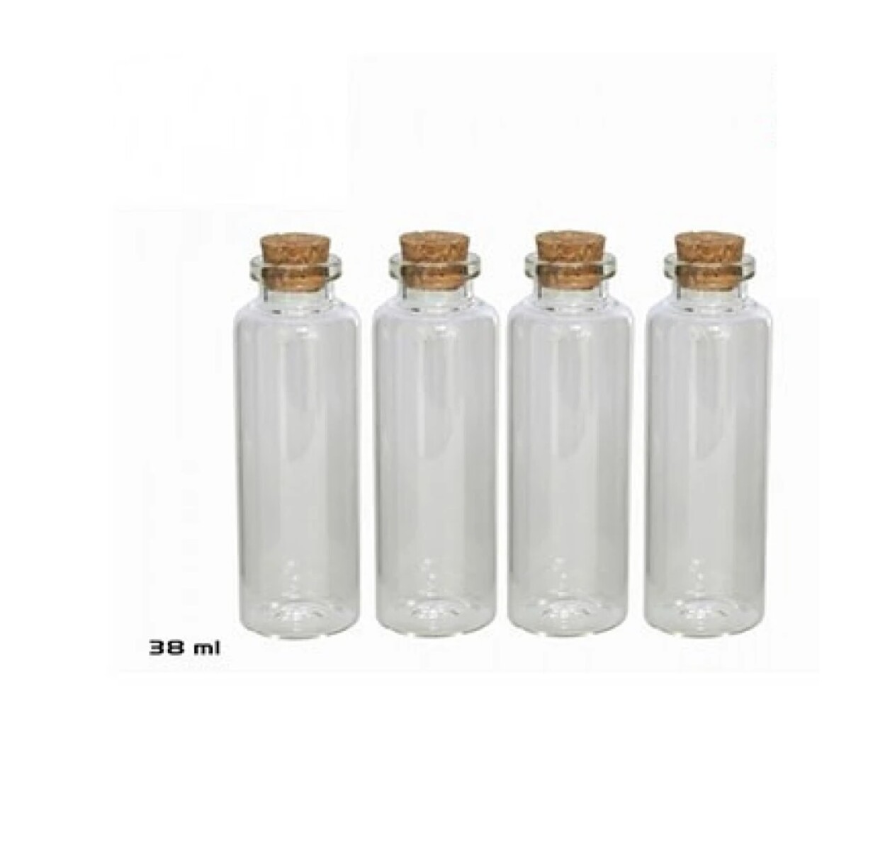 Set 4 Botellitas Transparentes con Corcho 32 ml 