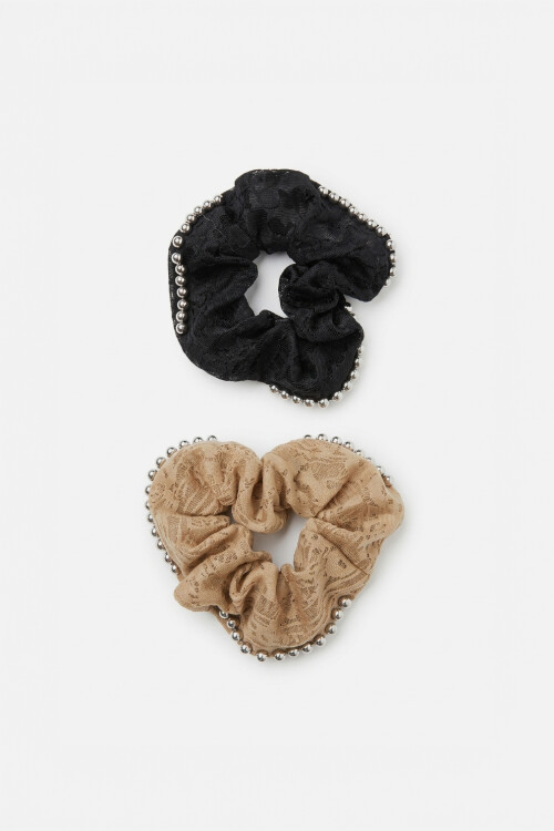 Set de 2 gomitas scrunchie detalle metálico multicolor