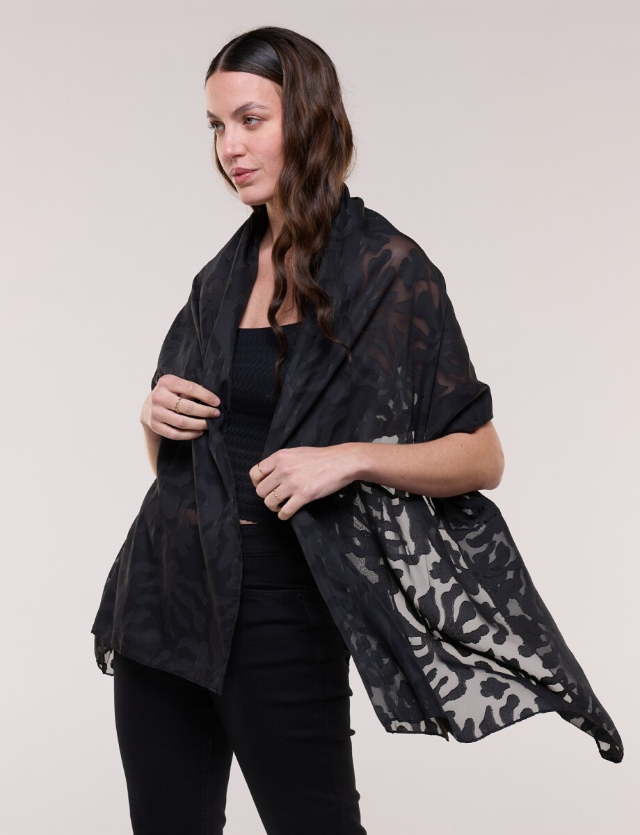 Pashmina Noche Con Efecto Transparencia Y Motivos - Negro 