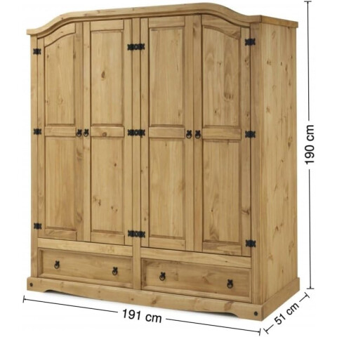 ROPERO 4 PUERTAS 2 CAJONES CURVO RUSTICO CERA NATURAL ROPERO 4 PUERTAS 2 CAJONES CURVO RUSTICO CERA NATURAL
