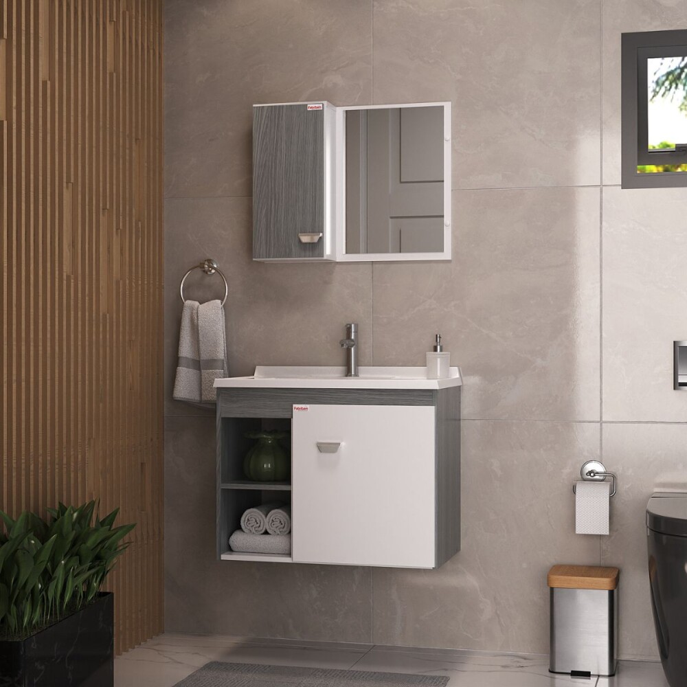 Mueble de baño suspendido Sophia Etna 60cm bacha de resina natural y espejo con botiquín Mueble De Baño Suspendido Sophia Etna 60cm Bacha De Resina Natural Y Espejo Con Botiquín