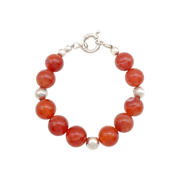 Pulsera Bolitas-Plata 925-Piedra ágata roja-PU3438 conpiedra