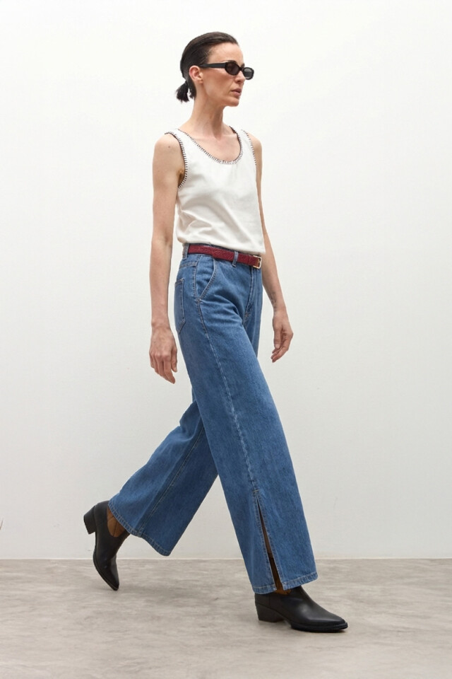 Pantalón ancho de jean jean medio