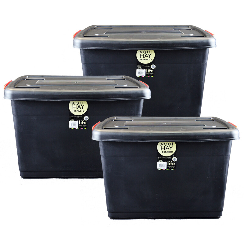 Set x3 Caja reforzada heavy box 95 lts NEGRO