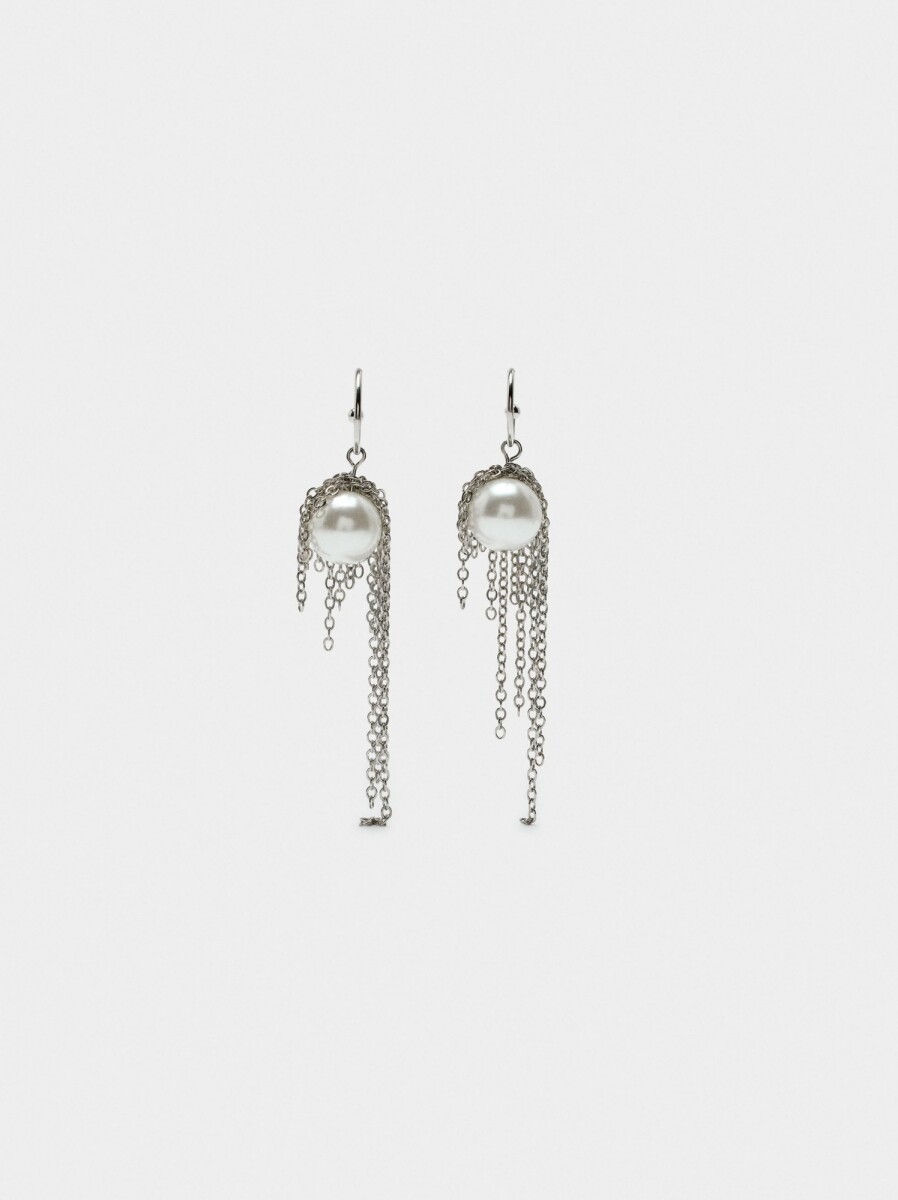 Aros De Cadenas Y Perlas - plateado 