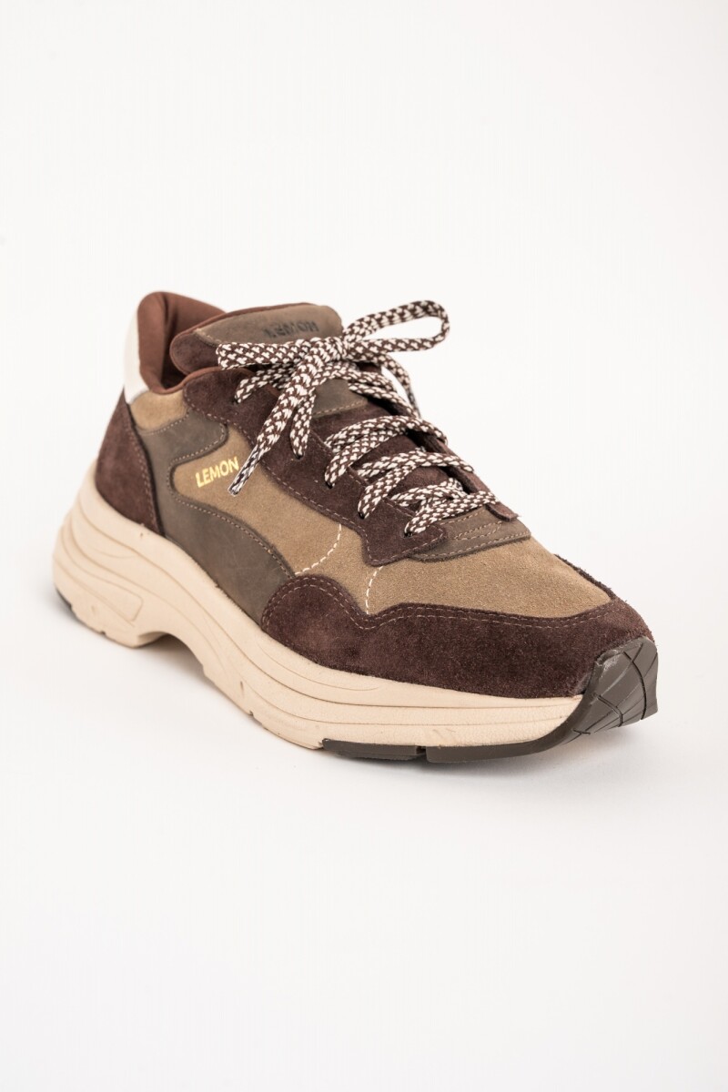 Zapatilla Cuero Combinada Chocolate