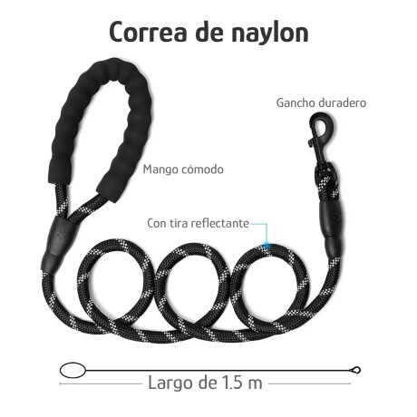 Arnés Antitirones Y Correa Nylon 1.5m Reforzado Ajustable Negro/rojo
