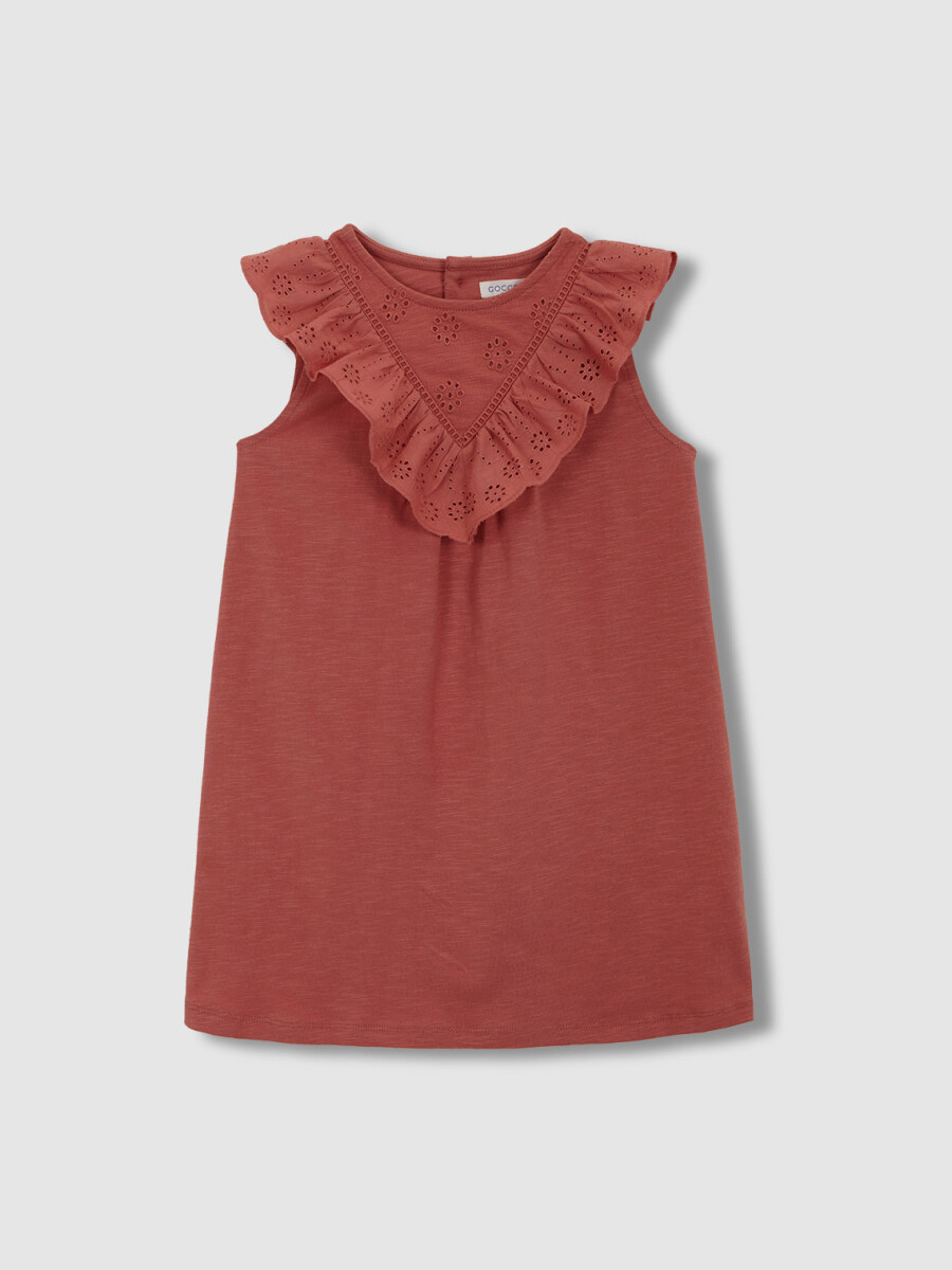 Vestido De Punto Con Tiras Bordadas Coral Claro