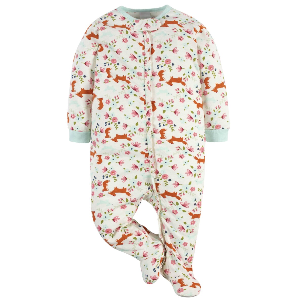 Pijama enterito manga larga con pie - zorrito floral 
