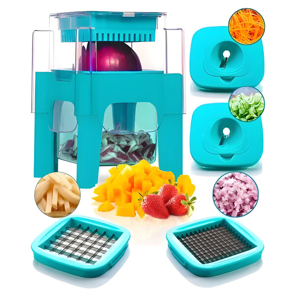Cortador Picador de Verduras Multifunción 6 Piezas 14x14 cm Color Celeste