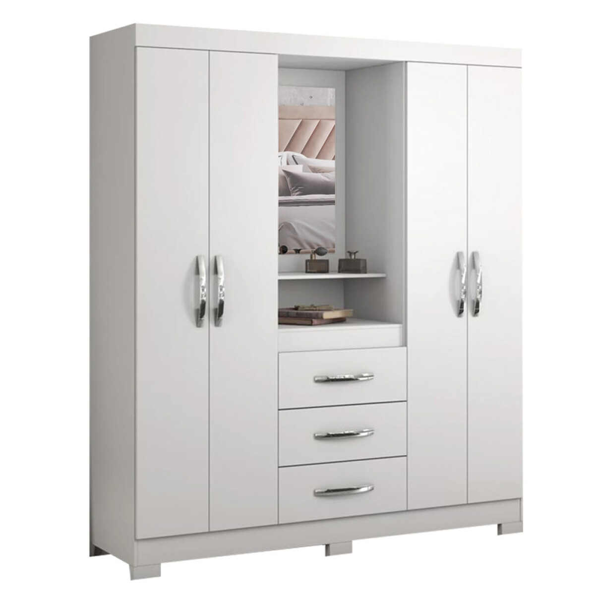 ROPERO 4 PUERTAS 3 CAJONES GUARDARROPA ARMARIO PLACARD CLOSET CON ESPEJO Y ESPACIO DE TOCADOR - BLANCO - FLEX 