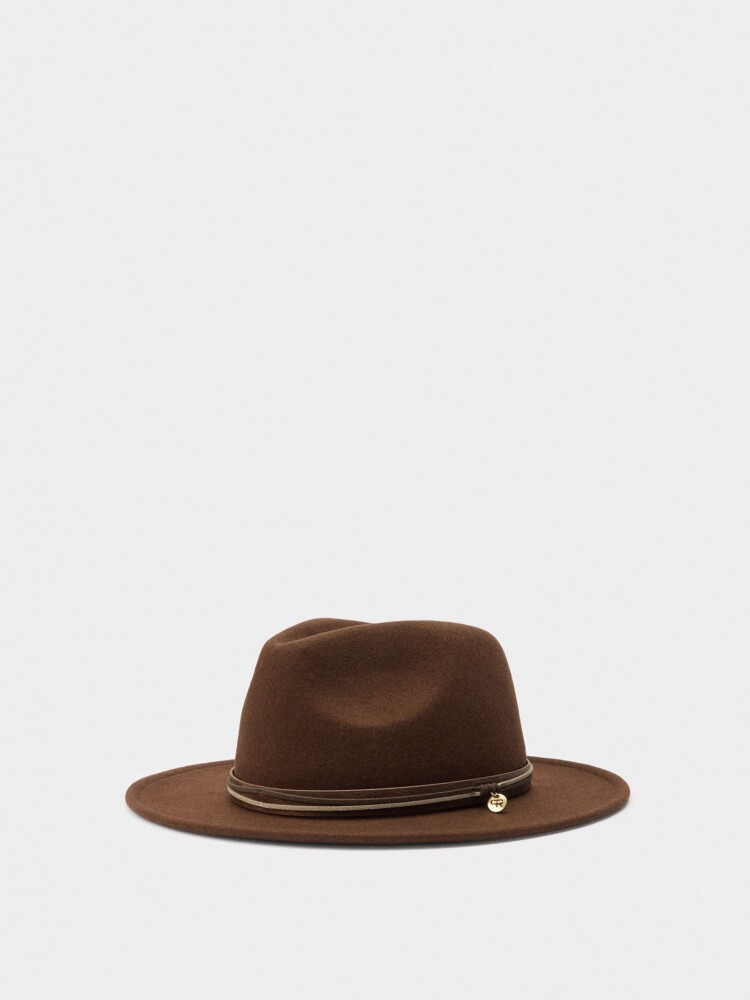 Sombrero De Lana Con Cintas canela