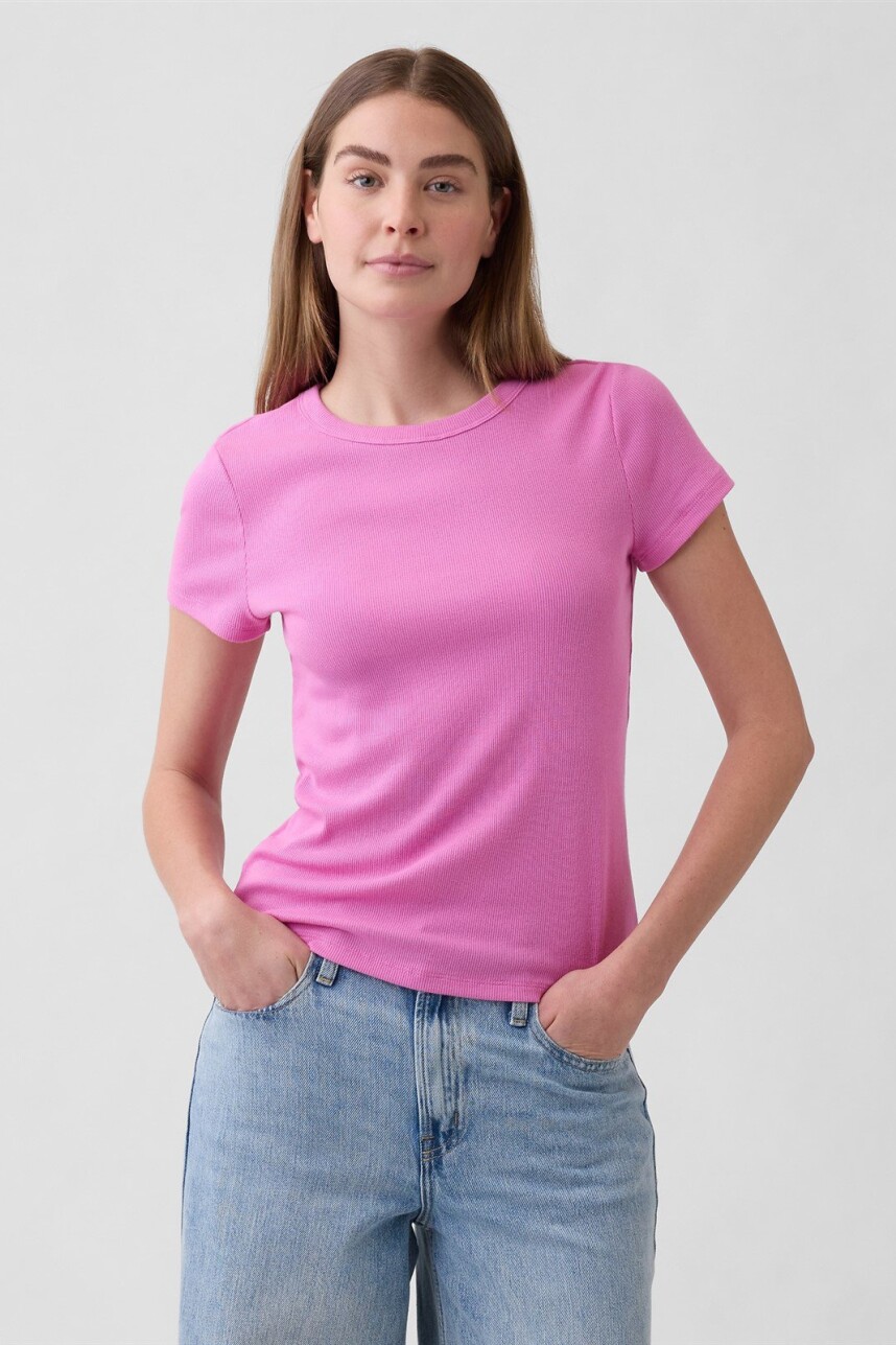 Remera Rib Manga Corta Mujer Indie Pink