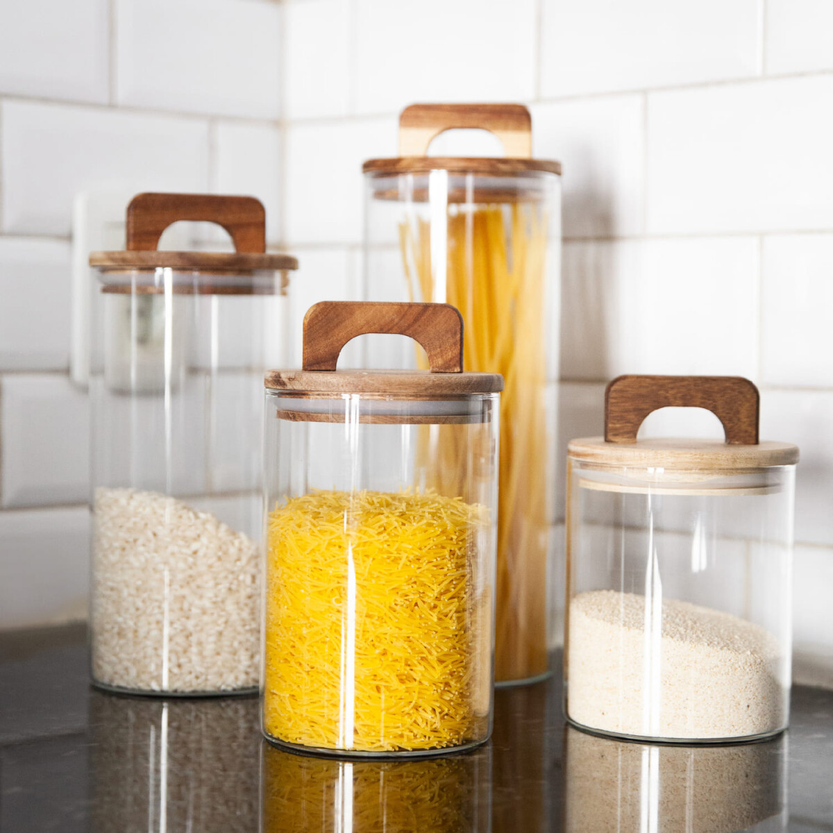 Contenedor de vidrio tapa madera con manija - 700ml 