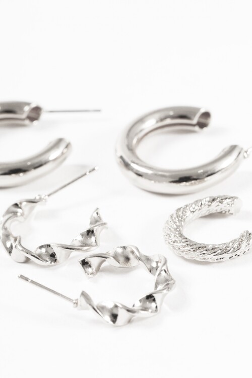 Set de aros 2 cm irregulares plateado
