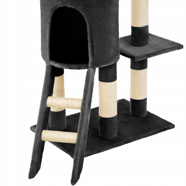 Rascador Torre 5 Niveles En Felpa Y Sisal Para Gato Juego Color Variante Negro