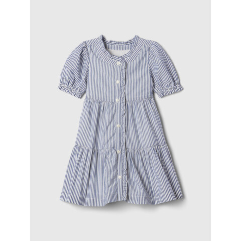 SS BTTN DWN RUFFLE DRESS BLUE STRIPE
