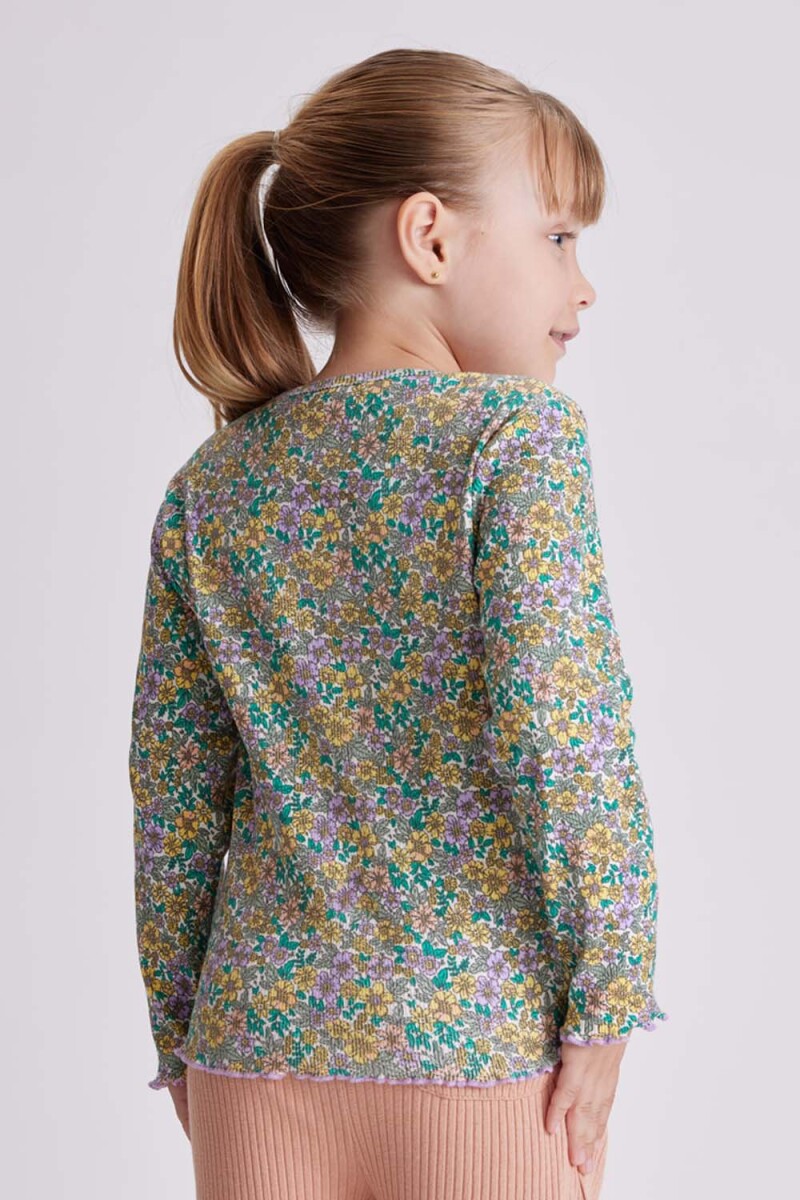 Remera manga larga rib Flores lila